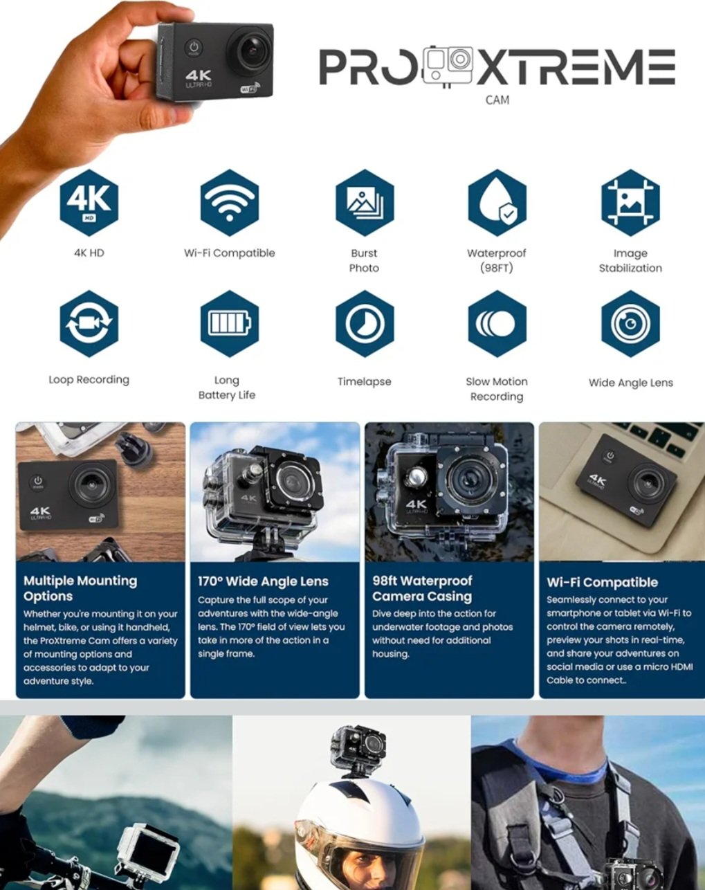 4K Sports Ultra HD DV Action Camera - Waterproof 30M - WiFi