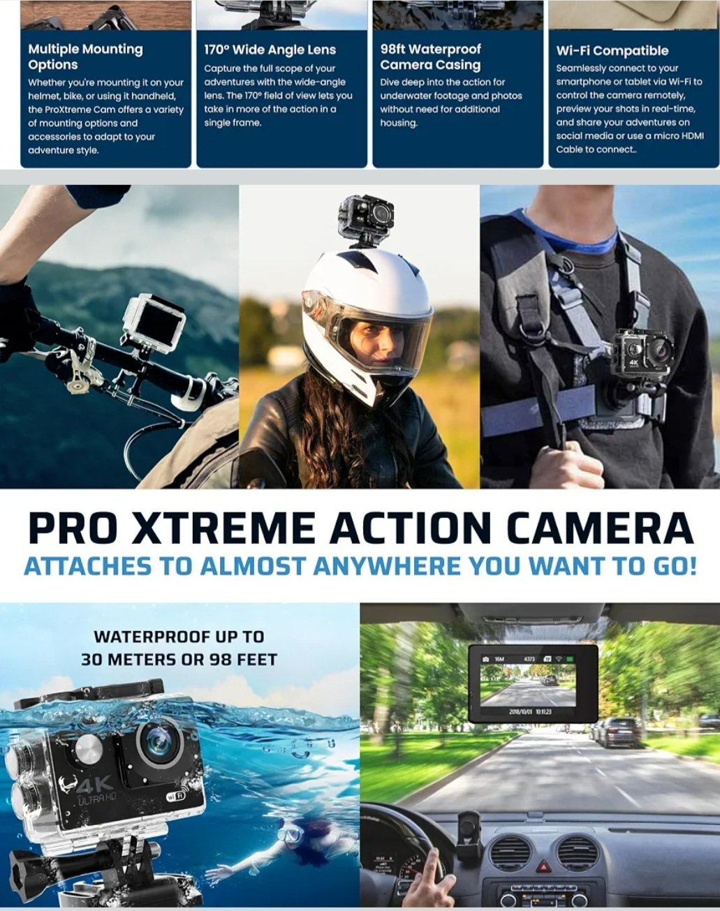 4K Sports Ultra HD DV Action Camera - Waterproof 30M - WiFi