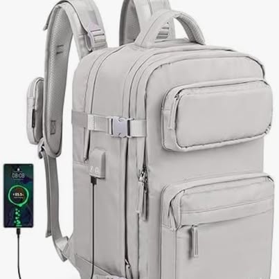 LIVACASA 40L Travel Backpack - Grey, Airline Approved Carry-On, Laptop Compartment, USB Port - New