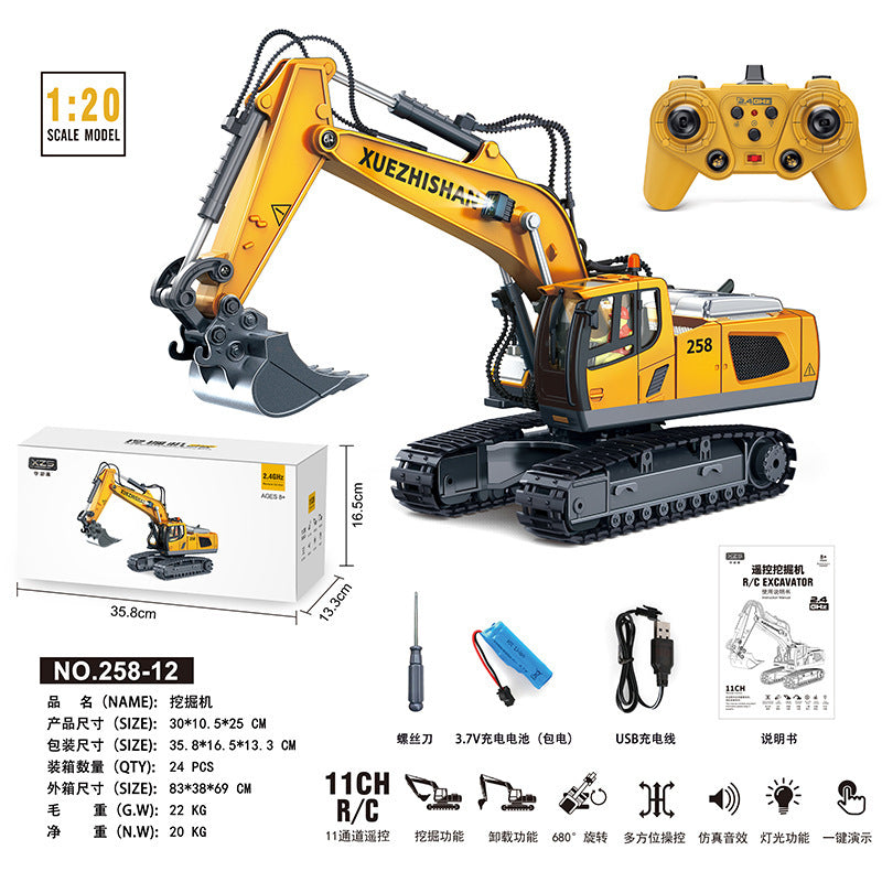 Huge Wave RC Excavator - 11 Channel, Lights & Sounds, Rechargeable